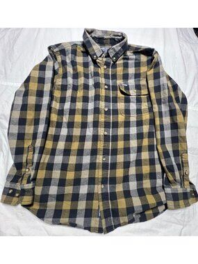 Smith's Workwear Brown/Black Button-Up Long Sleeve Mens Sz L Pockets Plaid